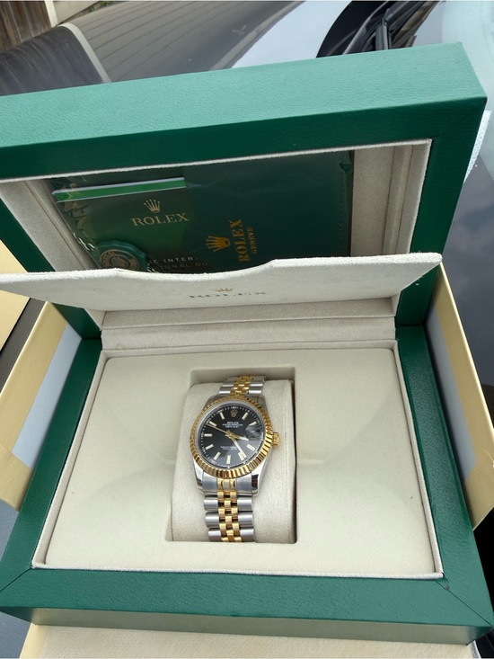 Rolex Accessories - Two-Tone Gold and Silver Watch with Black Dial